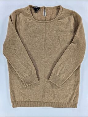 Talbots Pure Cashmere Crewneck Sweater Tan Brown 3/4 Sleeve Womens Small
